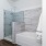 a bathroom with a glass shower